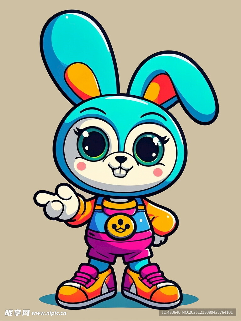 可爱卡通兔子指向一侧