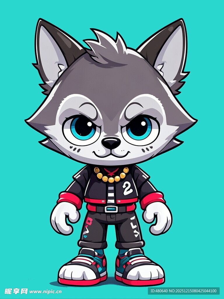 时尚装扮的卡通小狼