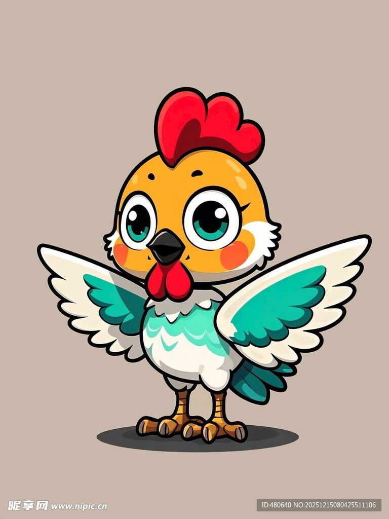 可爱卡通小公鸡展翅