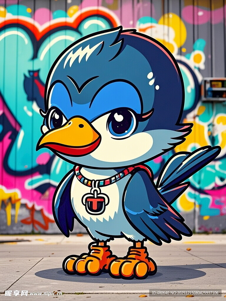 街头风蓝企鹅卡通形象