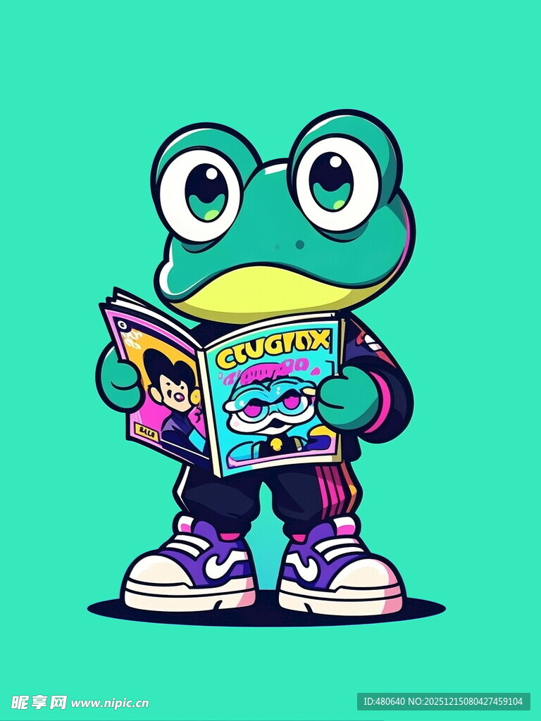 看书的潮酷青蛙形象