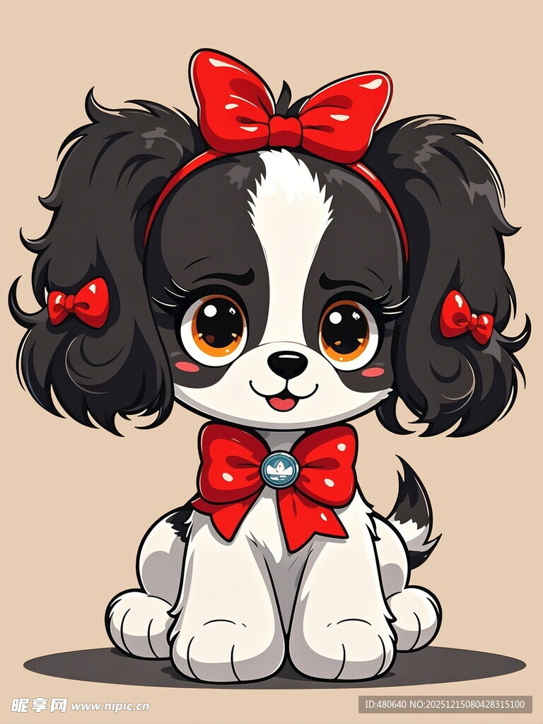 可爱蝴蝶结小狗卡通形象