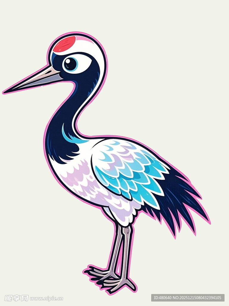 手绘丹顶鹤插画