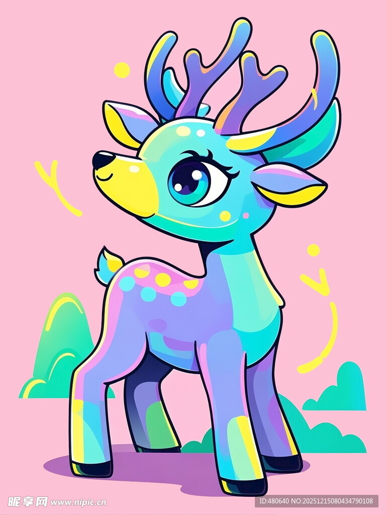 梦幻炫彩小鹿插画