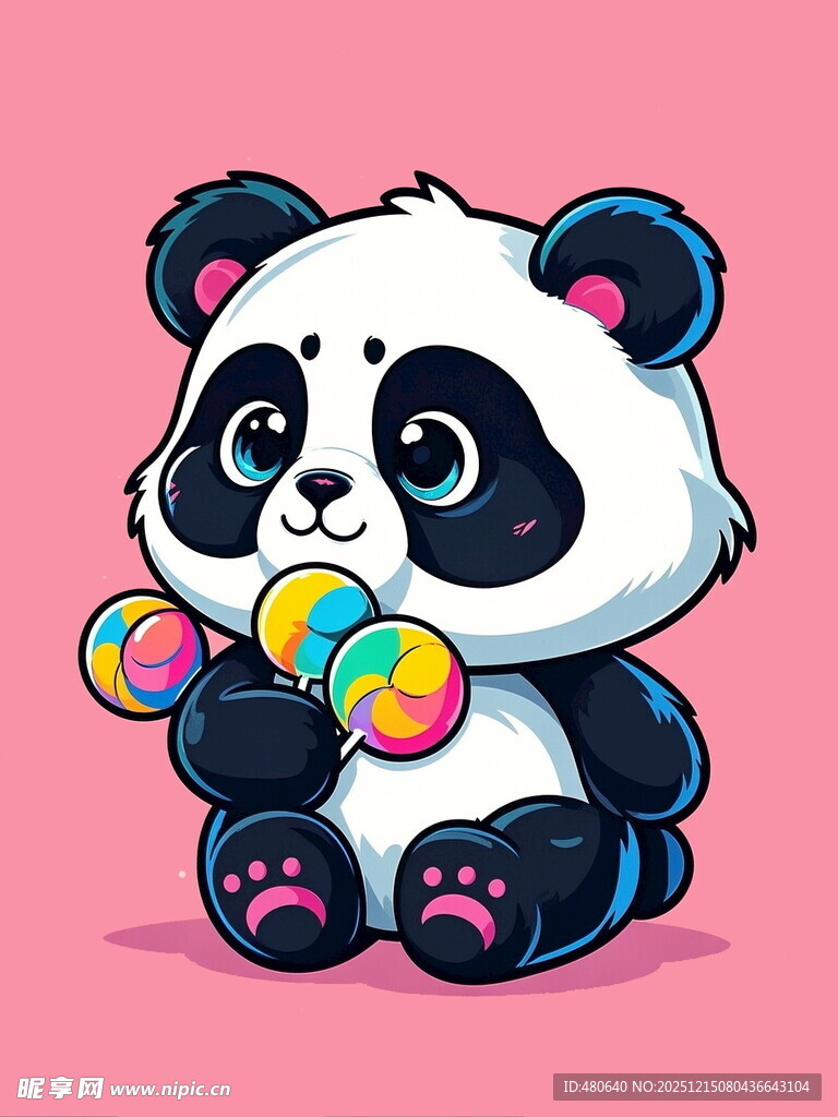 可爱熊猫玩彩色圆球