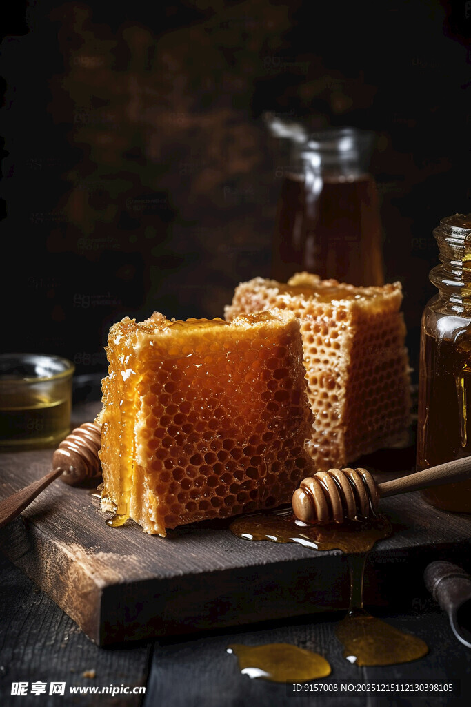 蜂巢与蜂蜜的诱人展示