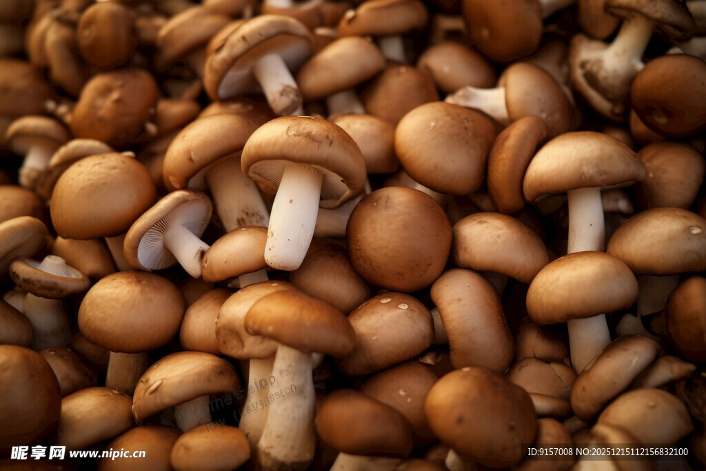 一堆新鲜的棕色蘑菇
