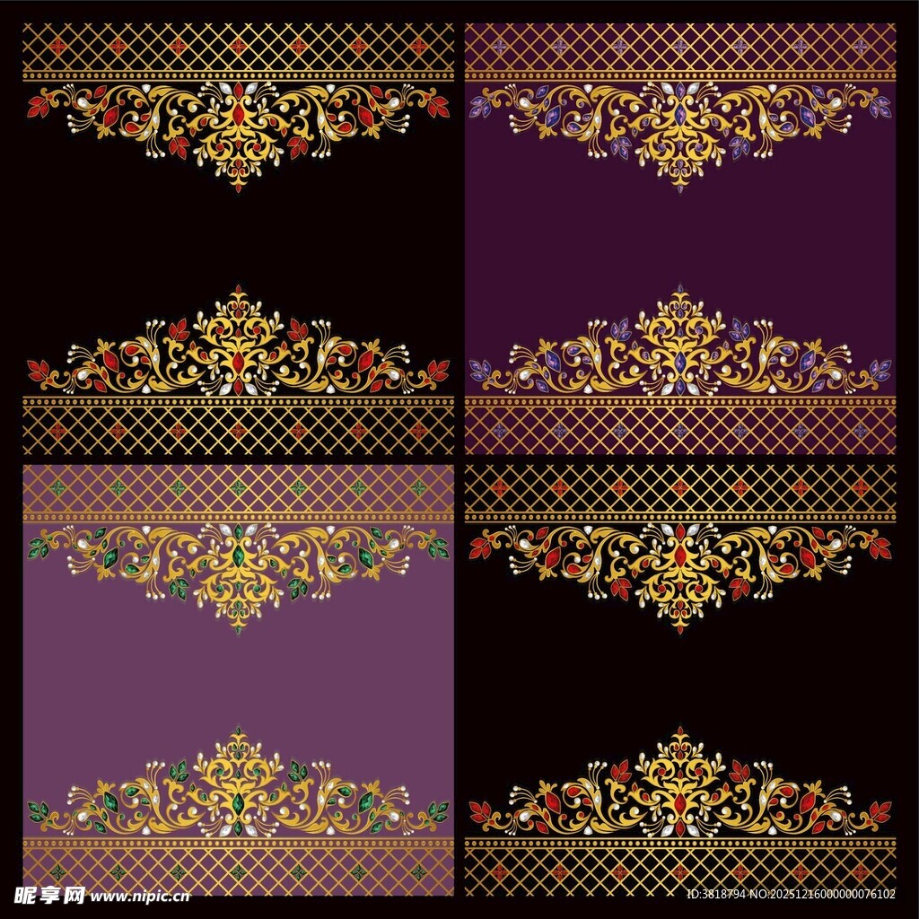 紫色背景金色花纹图案