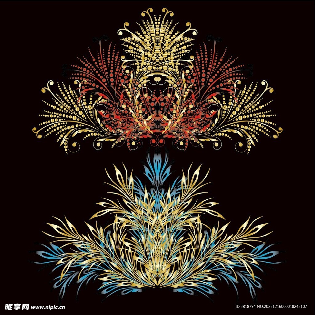 华丽多彩植物装饰图案