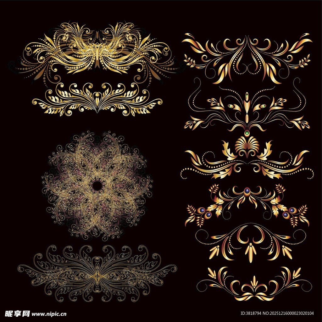 金色华丽复古装饰花纹集合
