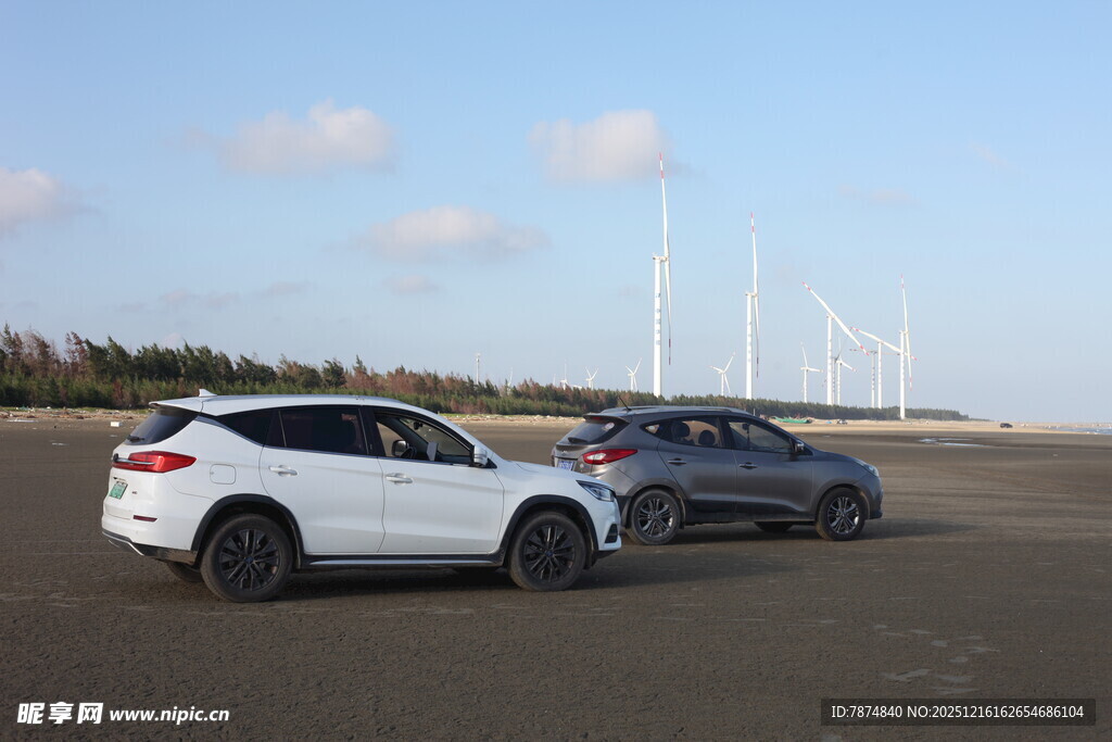 海边双车停驻风景