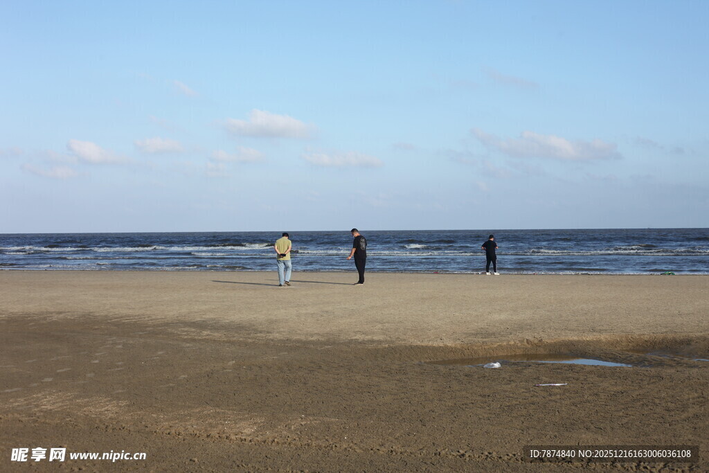 海边漫步的悠闲身影