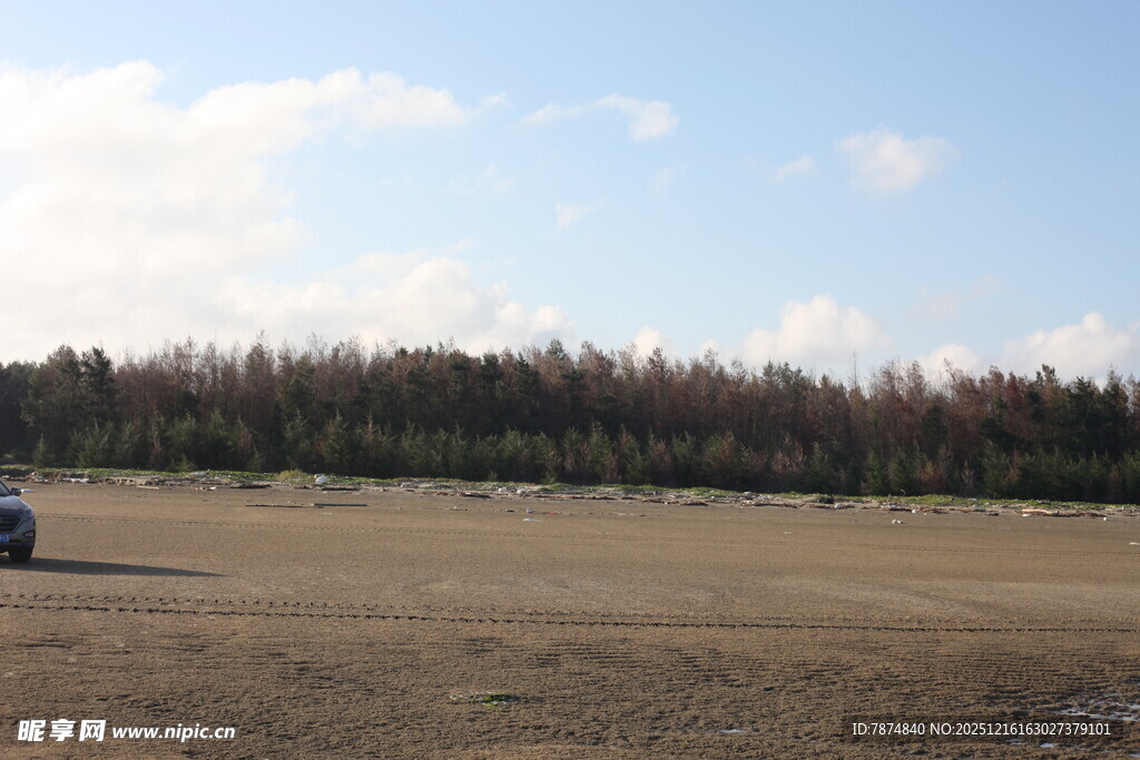 空旷原野上的孤独车辆
