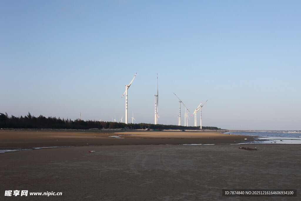 海边风力发电机组景观