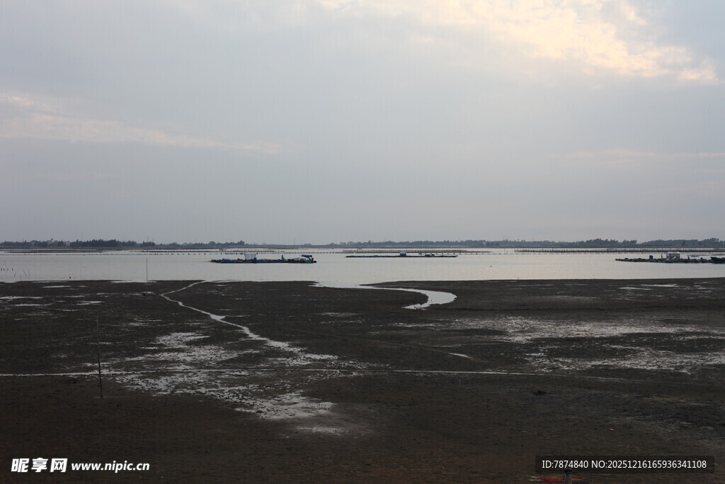 黄昏下的静谧河岸风光