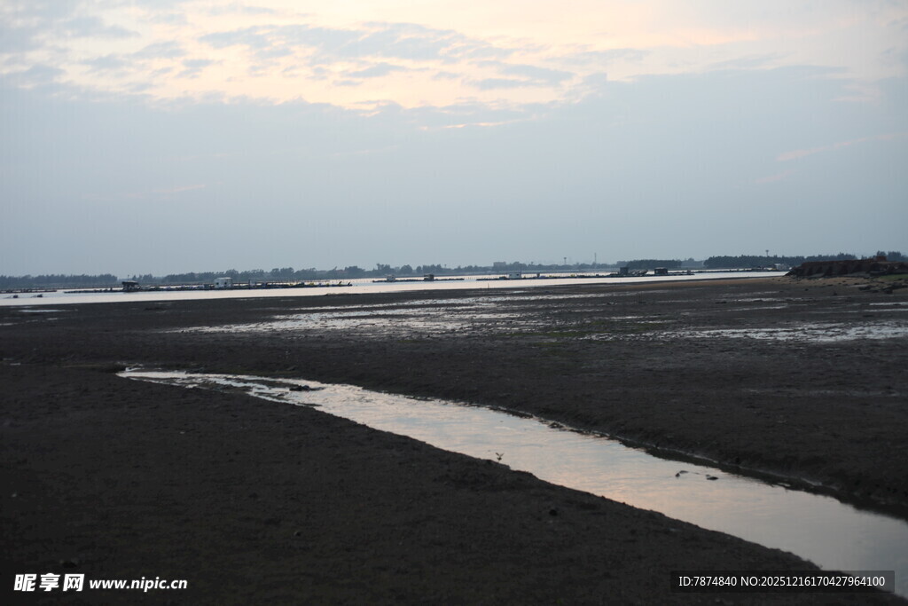 黄昏下的湿地浅滩景观