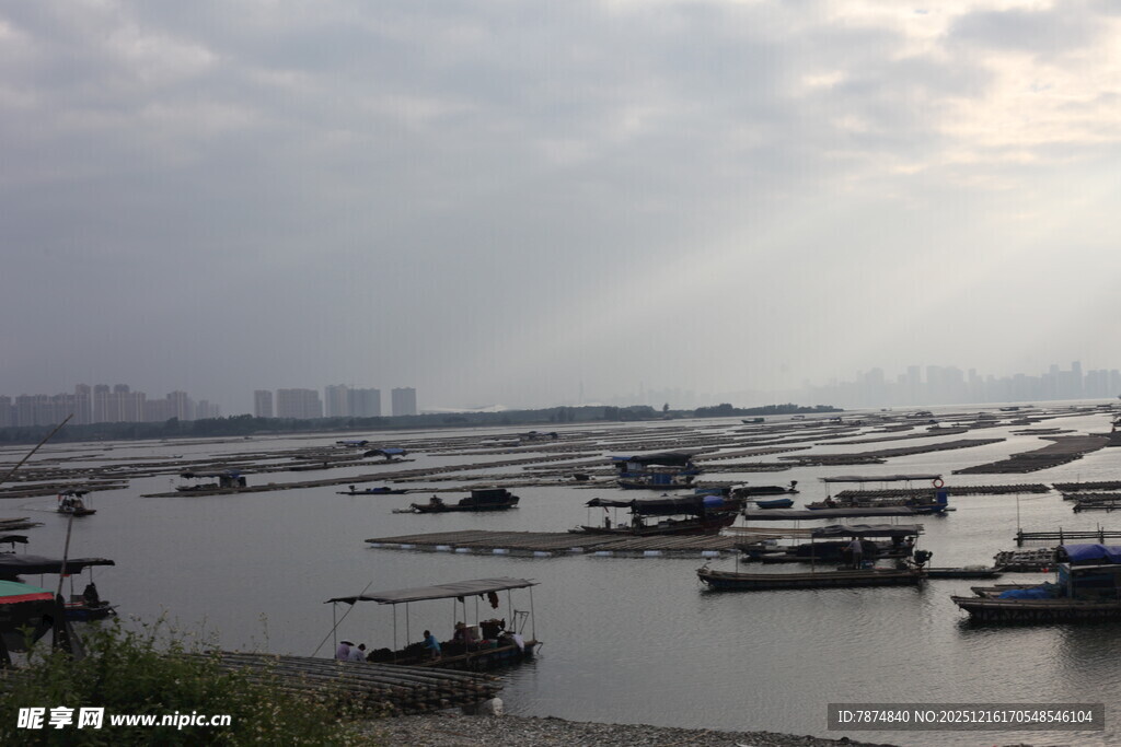 江边停泊船只的宁静景象