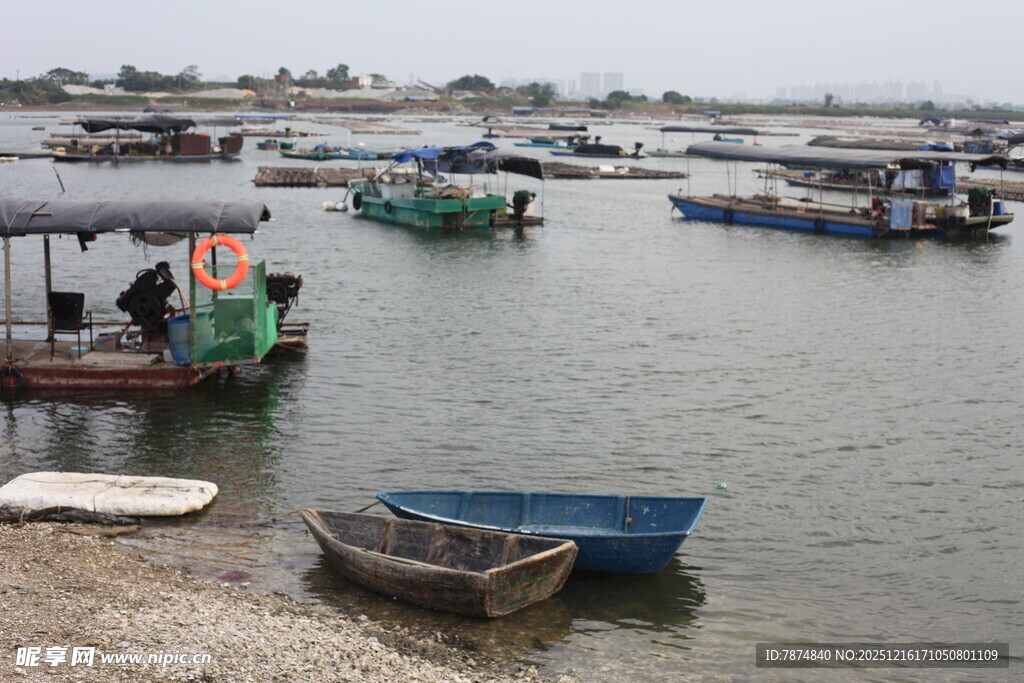 岸边停泊的多彩小船