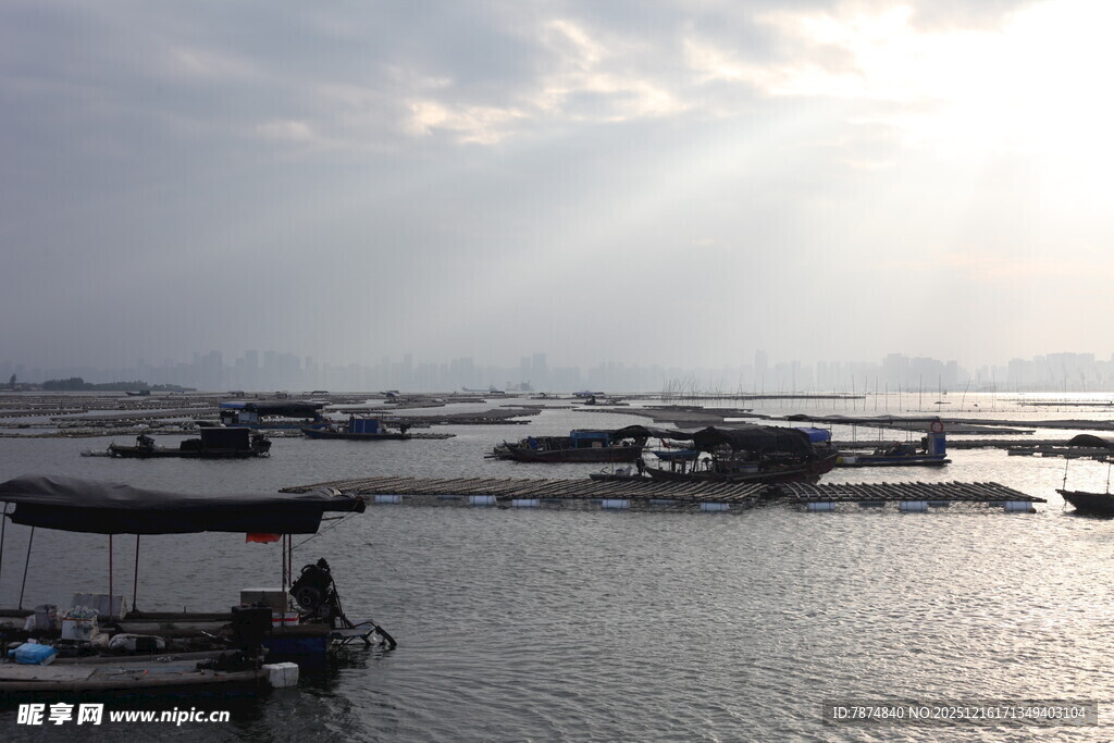 海上船只在晨光中停泊