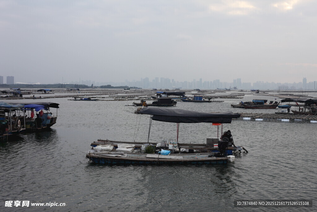 水上停泊的多艘船只