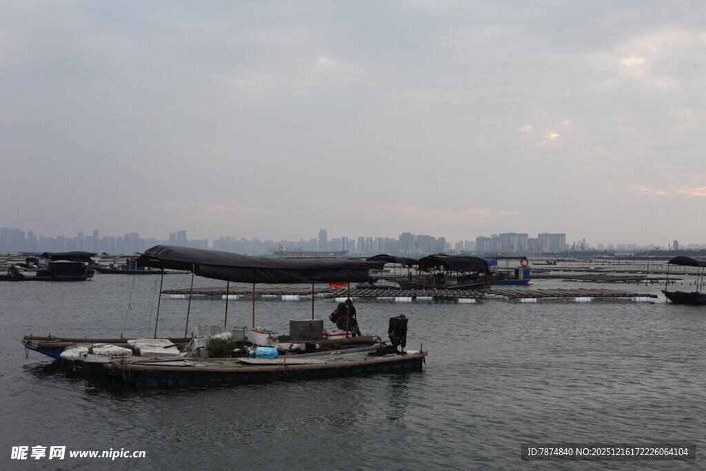 港湾中的船只与水上设施