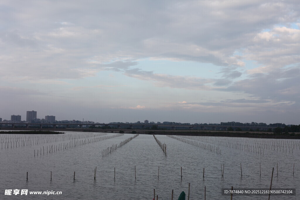 水域风光与远处城市景观
