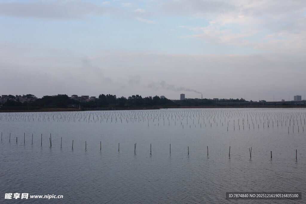 宁静湖面与远处天际线