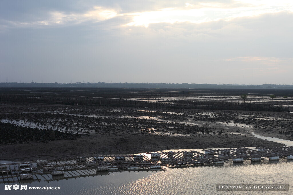 黄昏下的水域与广袤大地