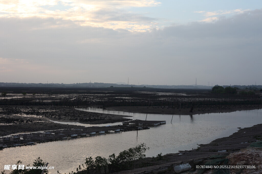 黄昏下的湿地水域景观