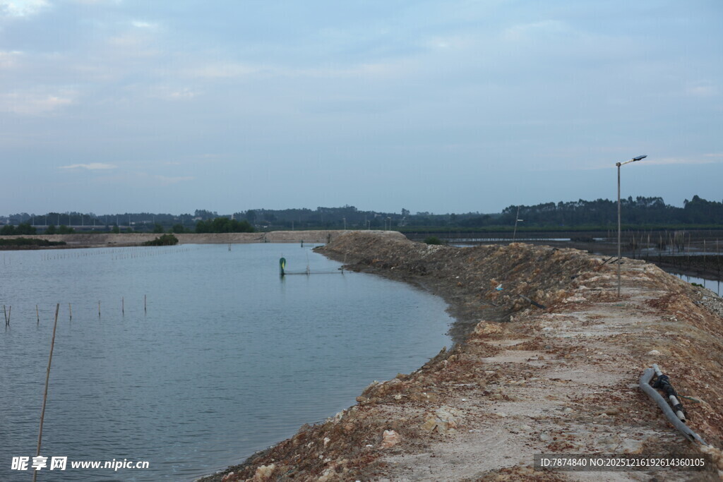 湖畔施工现场的宁静景致