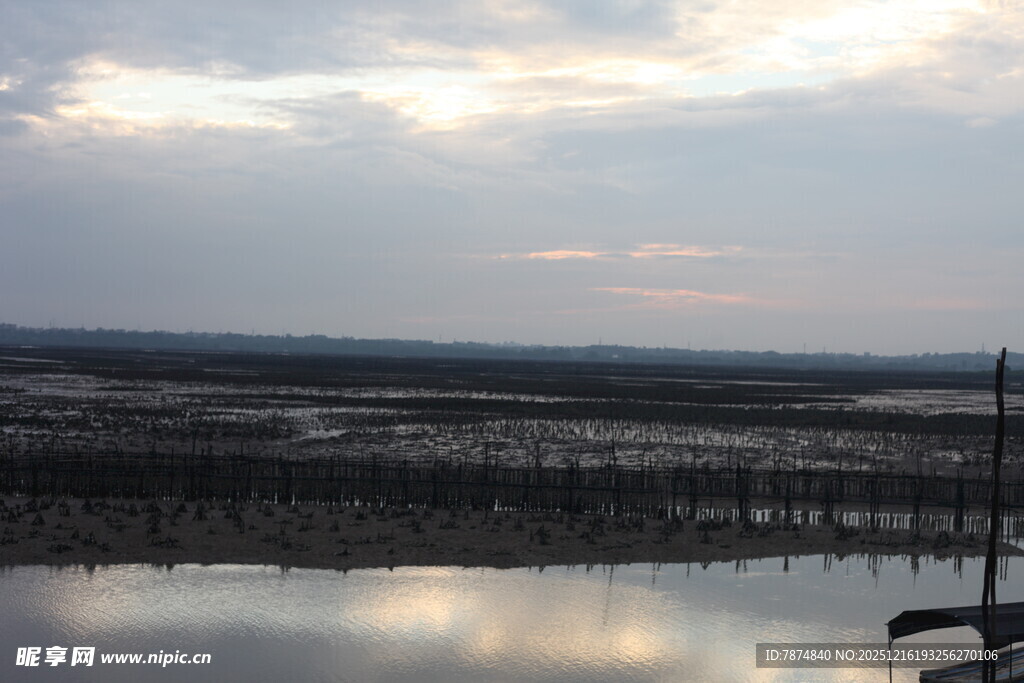 黄昏下的平静水域景观