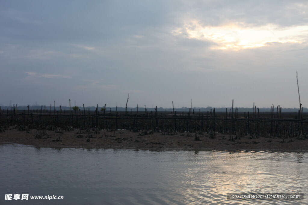 黄昏下的宁静水域景观