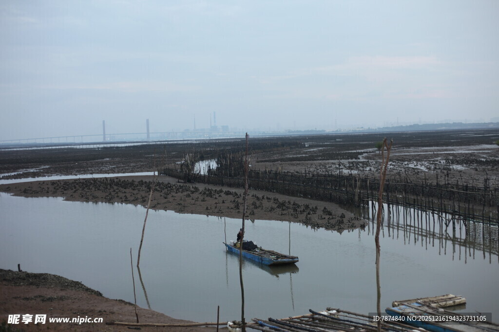 宁静水边停泊的小船景象