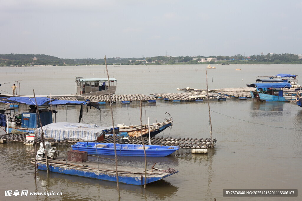 水上停泊的多彩船只