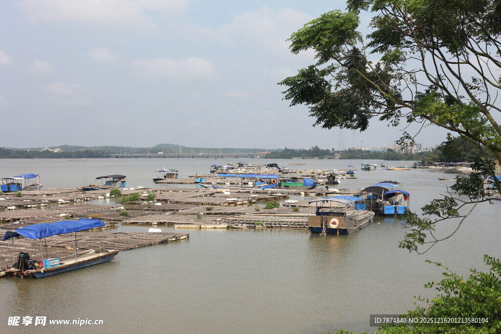 水上休闲场景船只与篷帐