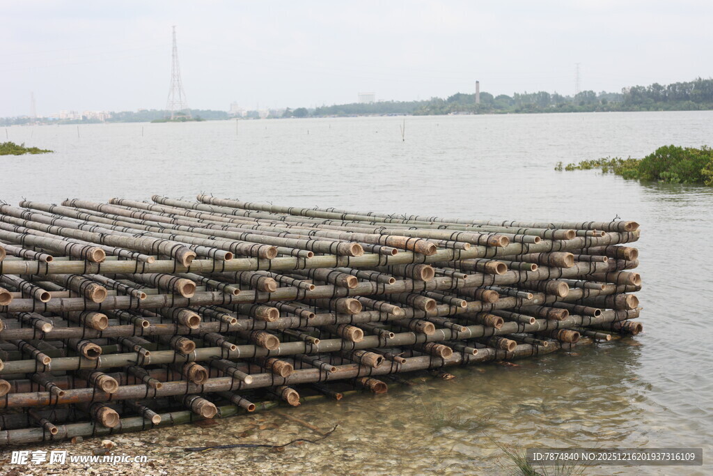水边排列的木质结构物