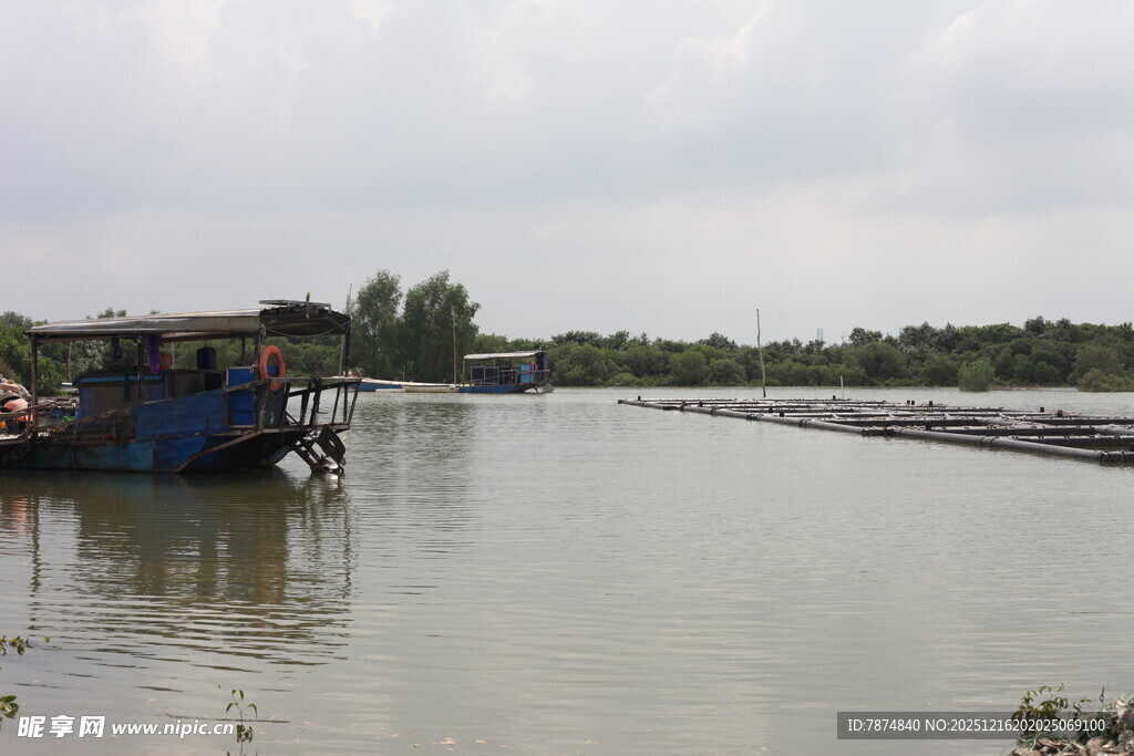 河上船只宁静水乡景象