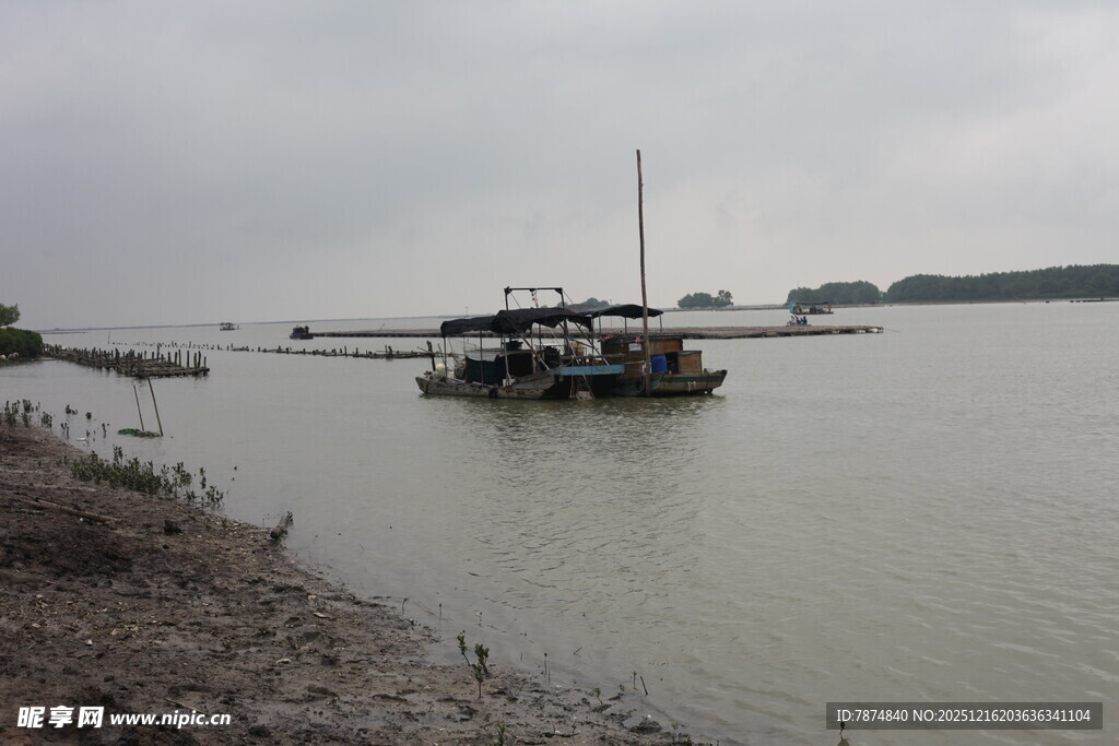 江边停泊的船只
