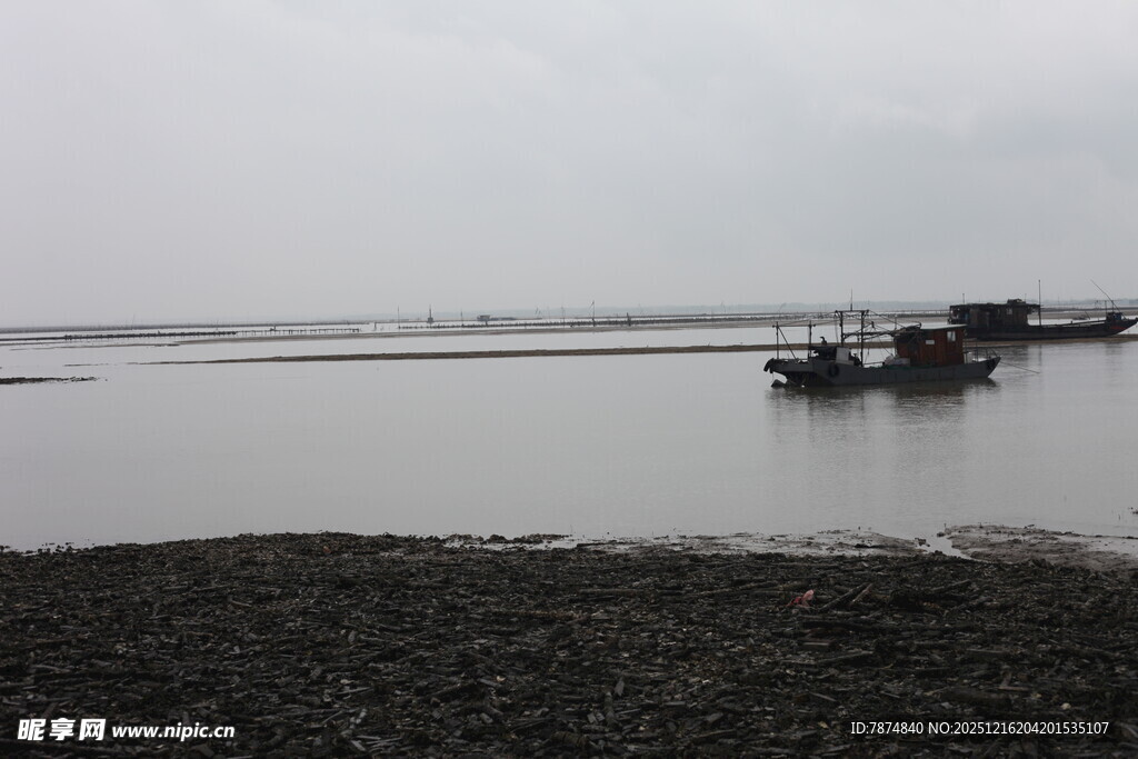 宁静水边停泊的船只