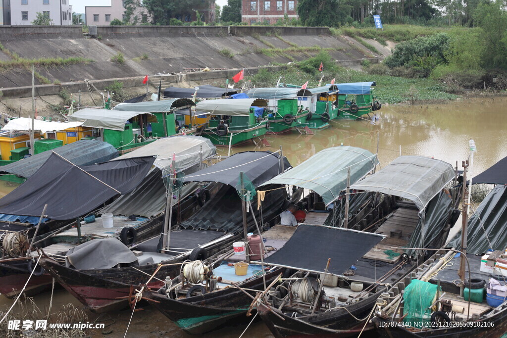 水上停泊的多彩船只