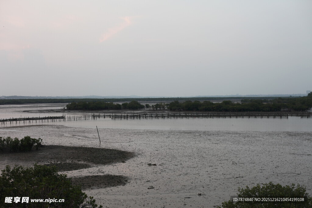 黄昏下的宁静水域景观