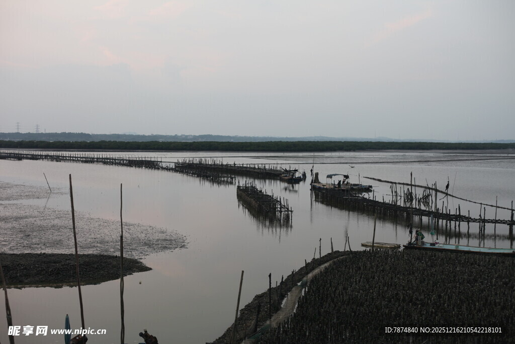 黄昏下的宁静水边停泊场景
