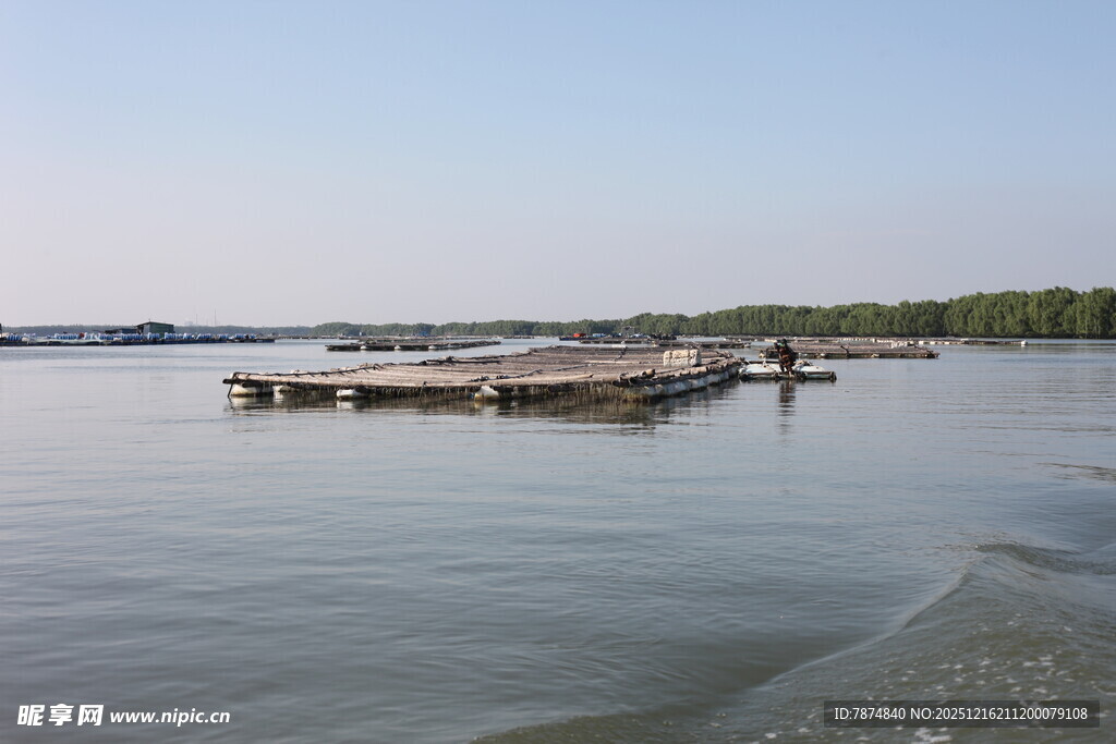 宁静水边的简易木质码头