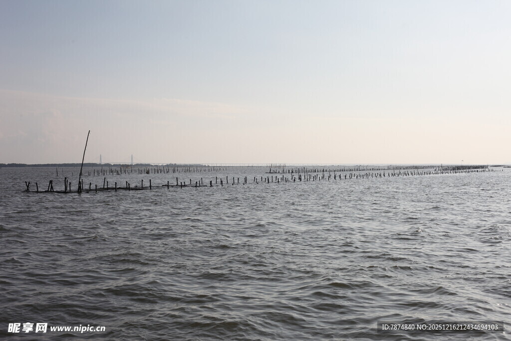 广阔海面与远处养殖设施