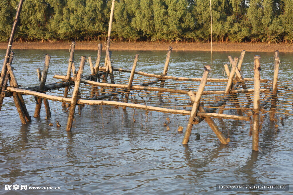水中竹制搭建物景观
