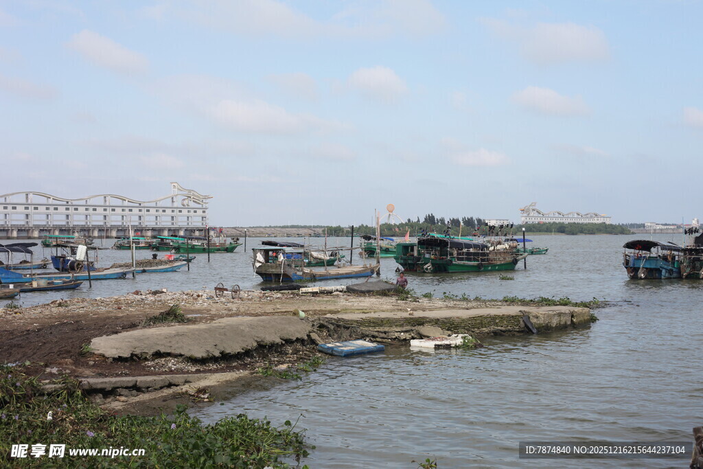 宁静港湾中的停泊船只