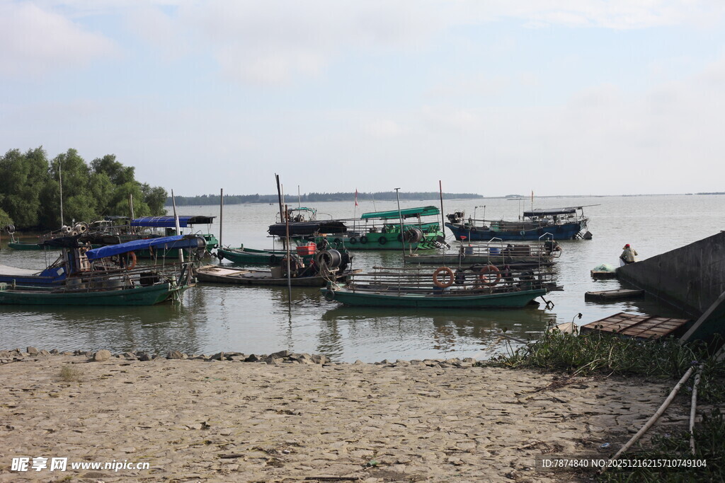 岸边停泊的多彩船只