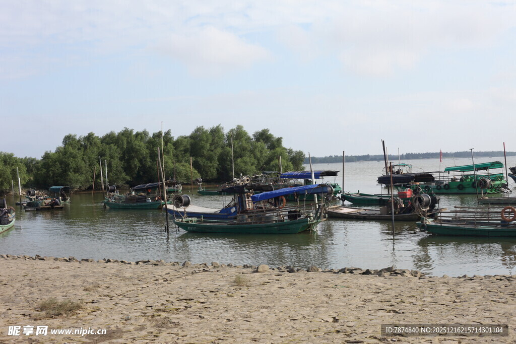 河畔停泊的多彩船只