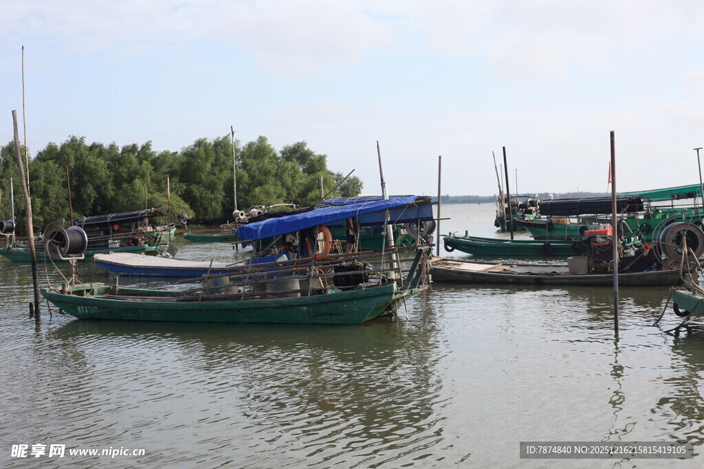 水上停泊的多艘船只