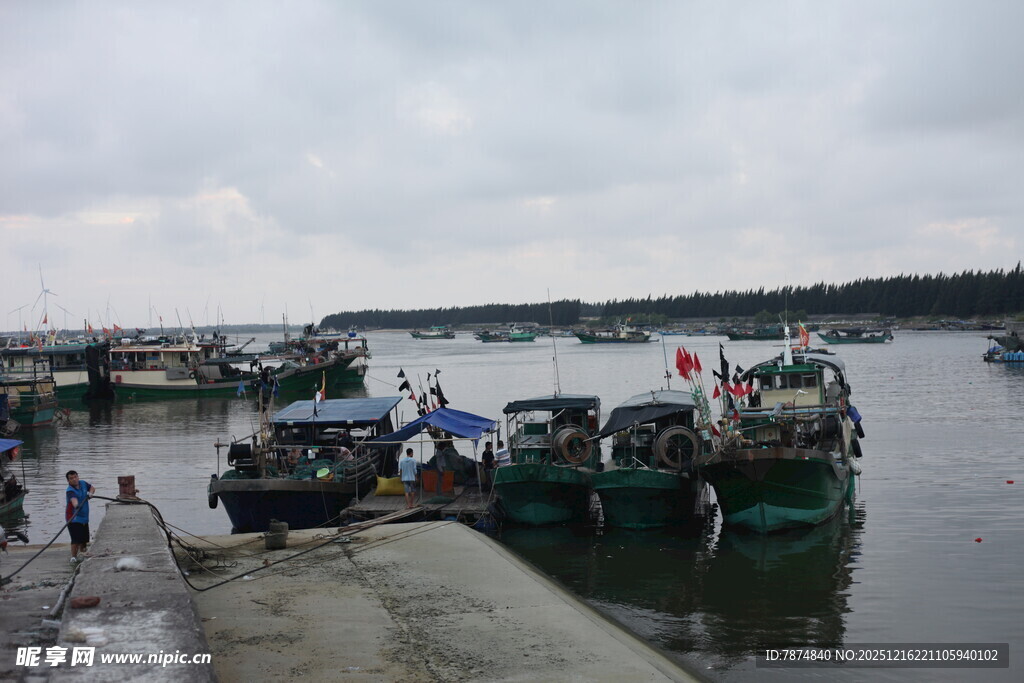 渔港码头停泊的众多船只
